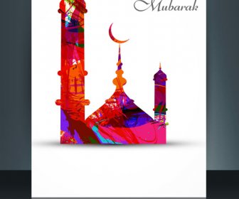 Vector Template Mosque Brochure With Colorful Wave Ramadan Kareem Illustration