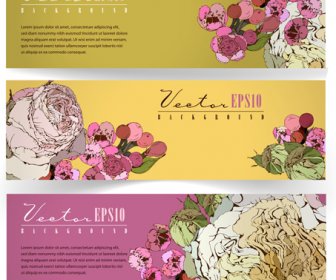 Vector Vintage Floral Banners Set