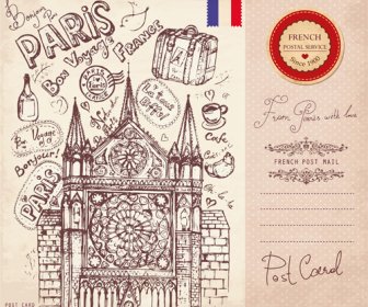 向量復古巴黎風格郵政卡