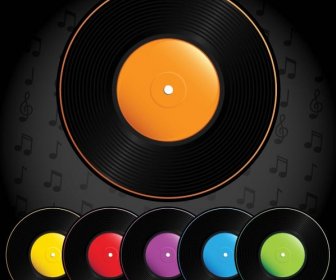 Vektor Vinil Audio Disc Multicolor Terletak Di Grunge Latar Belakang