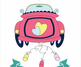 Vector Wedding Cars Just Married Hearts Romantic