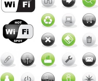 Vector Logo De Wifi Con El Icono De La Página Web De Verde Y Negro Brillante