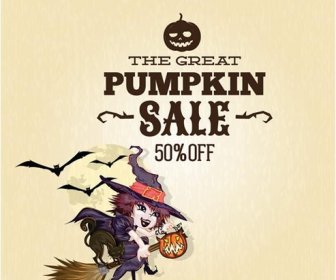 Vector Witch On The Great Pumpkin Sale Poster Template