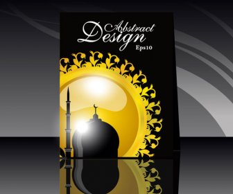 벡터 노란색 이슬람 장식 Eid와 라마단 Flayer 디자인