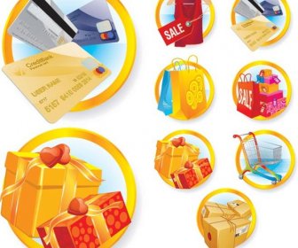 Vector 3d Glossy Shopping Icon Set