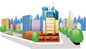 Vector 3d View Of Building Skyscraper In A Town City Landscape Road