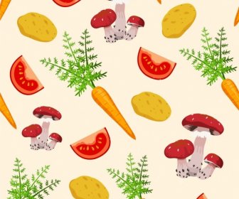 Latar Belakang Sayuran Wortel Tomat Jamur Ikon Mengulangi Dekorasi