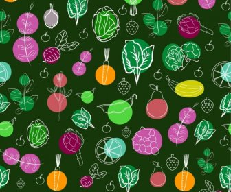 Vegetable Background Colorful Repeating Sketch
