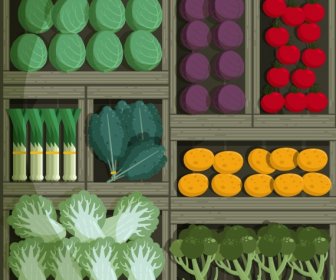 Latar Belakang Sayuran Nampan Kayu Menampilkan Ikon Klasik Berwarna-warni