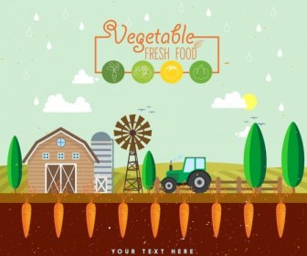 Vegetable Promotion Banner Farmland Background Carrot Icons