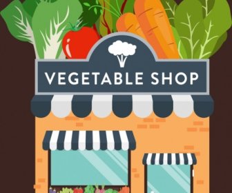 Vegetable Shop Advertising Banner Colorful Icons Decor