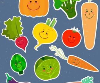 Vegetable Stickers Collection Cute Stylized Face Icons