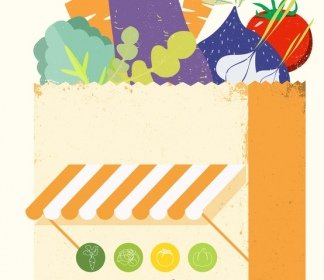 овощные магазины реклама разноцветные ретро дизайн
