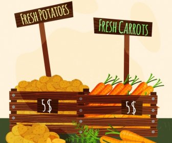 Pommes De Terre Légumes Carottes Affichage Publicitaire Icônes
