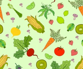 Latar Belakang Sayuran Ikon Warna-warni Dekorasi Handdrawn Desain