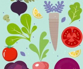 Vegetables Background Colorful Flat Icons Design