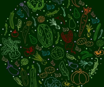 Disposition De Cercle Croquis Légumes Arrière-plan Coloré Dessinée à La Main