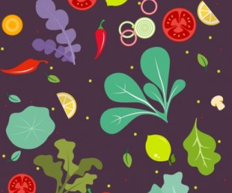 Vegetables Background Colorful Icons Ornament