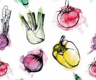 Vegetables Background Watercolored Grungy Decor