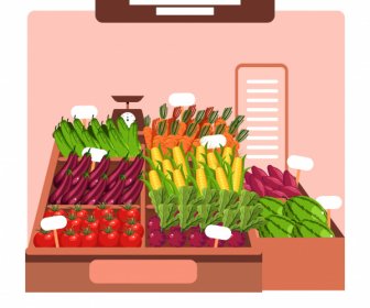 Vegetables Display Background Colorful Modern Design