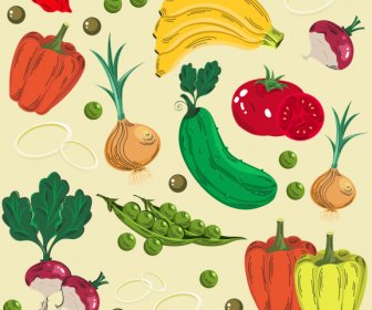Vegetables Fruits Pattern Colorful Classical Decor