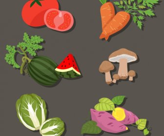 Sayuran Ikon Berwarna Sketsa Klasik