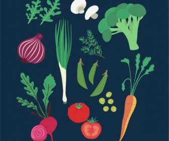 Ikon Sayuran Warna-warni Sketsa Klasik Datar