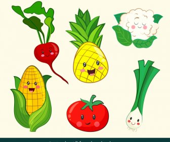 Vegetables Icons Cute Stylized Sketch