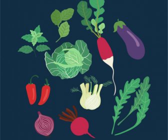 Vegetables Icons Flat Classical Handdrawn Sketch
