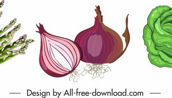 Vegetables Icons Onion Cabbage Asparagus Sketch Classic Design
