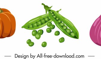 Sayuran Ikon Labu Kacang Fig Sketsa Desain Retro