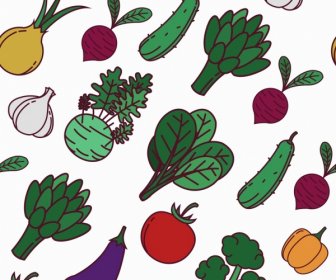 Vegetables Pattern Colorful Repeating Icons Decor