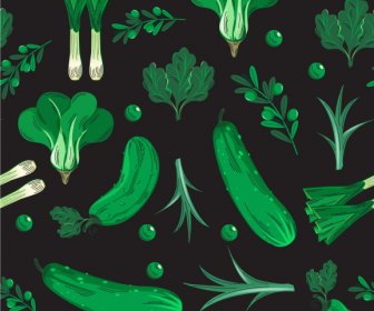 Vegetables Pattern Dark Green Decor Classic Design