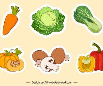 Stiker Sayuran Sketsa Klasik Handdrawn Datar