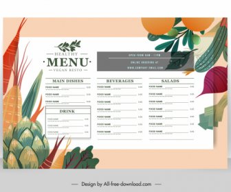 вегетарианское меню шаблон красочный классический плоский овощ эскиз