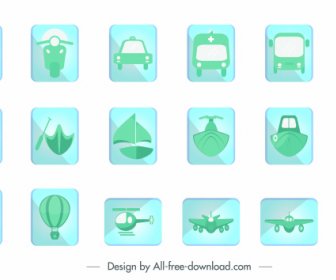 Vehicles Tags Collection Simple Green Flat Design