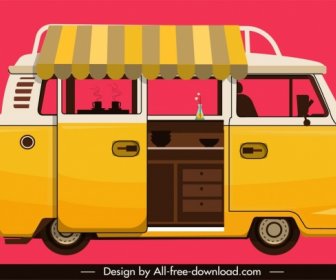 Vendor Bus Icon Yellow Classical Sketch