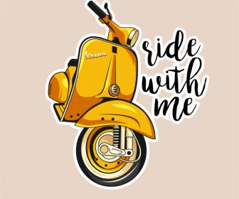 Vespa Motosiklet Reklam Afiş Klasik Eskiz