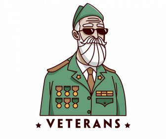 Icono Veterano Plano Clásico Dibujado A Mano Boceto De Dibujos Animados