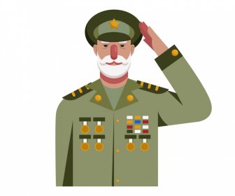 Veteran Icon Salut Geste Elegante Cartoon Flache Skizze
