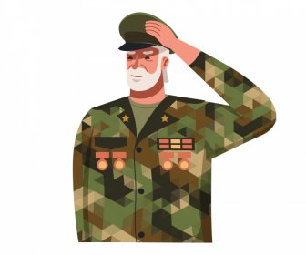 ícone Veterano Saúda Velho Esboça Personagem De Desenho Animado