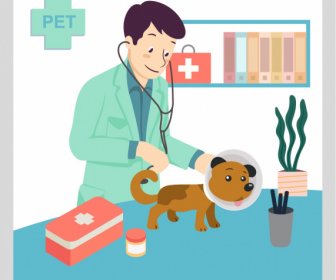 Veterinary Occupation Painting Colored Cartoon Sketch