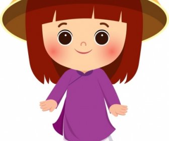 Vietnam Traditional Clothes Template Cute Cartoon Girl Icon