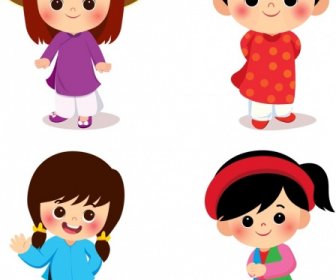 Vietnamese Traditional Costumes Templates Cute Kids Icons