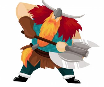 Viking Knight Icon Axe Weapon Sketch Cartoon Character