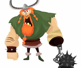 Viking Chevalier Icône Cartoon Coloré Personnage Esquisse