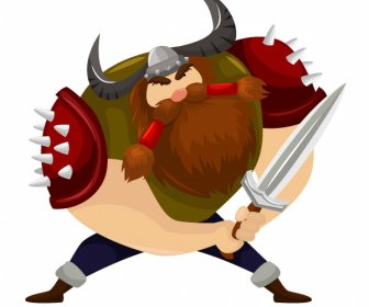 Viking Knight Ikon Pedang Senjata Sketsa Kartun Karakter