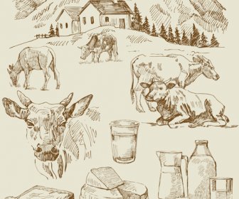Village And Dairy Cow With Bread Vector