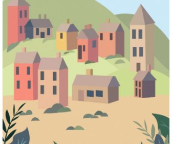 قرية المناظر الطبيعية اللوحة الملونة ديكور ديكور الكلاسيكية رسم
