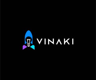 Logotipo Vinaki Sobre Startups Criativas Nave Espacial Lâmpada Textos Forma